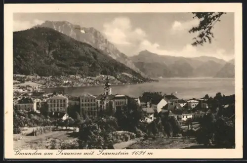 AK Gmunden am Traunsee, Teilansicht mit Traunstein