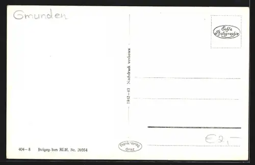 AK Ebensee, Ortspanorama mit Feuerkogel-Seilschwebebahn