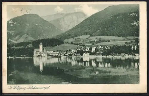 AK St. Wolfgang, Salzkammergut, Teilansicht mit Kirche