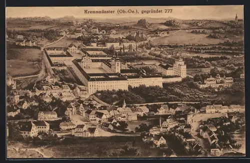 AK Kremsmünster, Ortsansicht mit Klostergelände