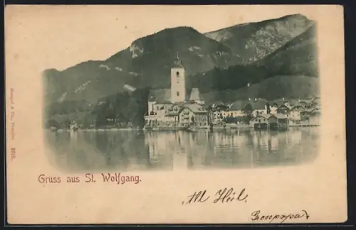 AK St. Wolfgang, Teilansicht mit Kirche