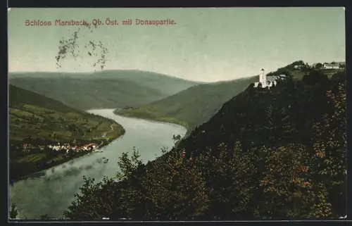 AK Marsbach /Ob. Öst., Schloss Marsbach mit Donaupartie