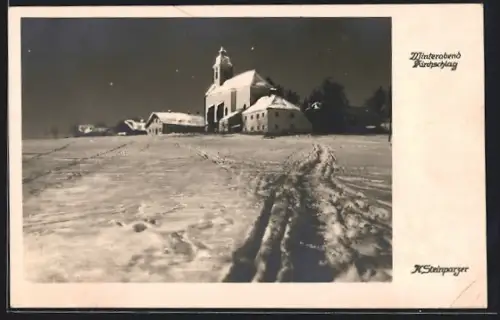 AK Kirchschlag, Kirche an einem Winterabend
