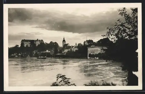 AK Grein a. d. Donau, Strudengau, Uferpartie mit Kirche