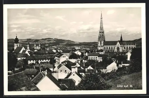 AK Linz a. d. D., Teilansicht mit Kirche