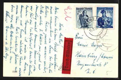 AK Linz a. d. D., Teilansicht mit Kirche