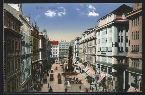 AK Wien, Graben mit Geschäften und Strassenbahn