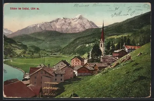 AK Sölden im Oetztal, Teilansicht mit Kirche