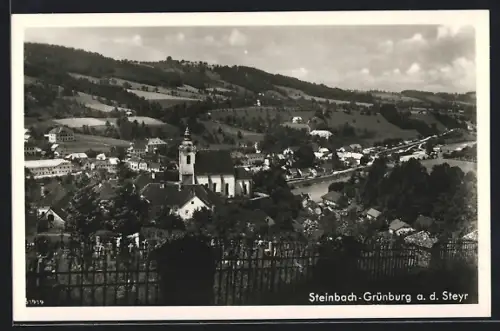 AK Steinbach an der Steyr, Panorama mit Kirche und Fluss