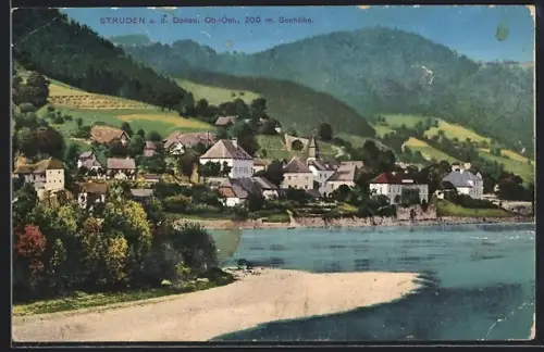 AK Struden a. d. Donau, Uferpartie mit Kapelle