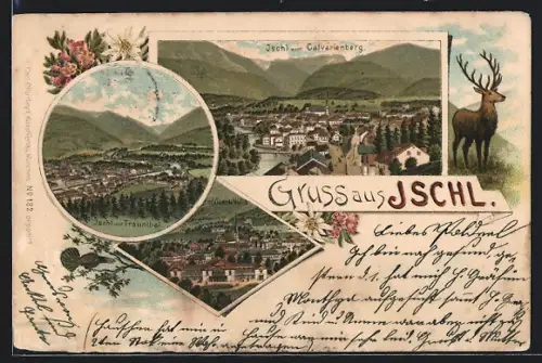 Lithographie Ischl, Kaiserl. Villa, Ortsansicht