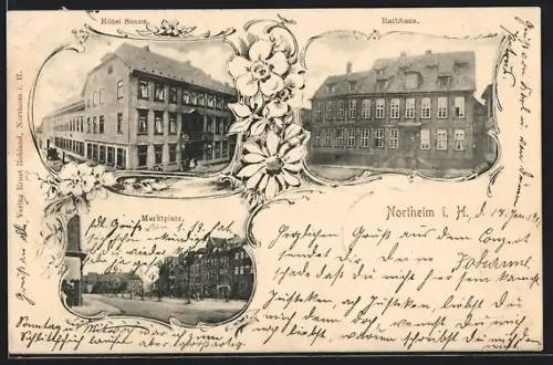 AK Northeim i. H., Hotel Sonne, Rathaus, Marktplatz