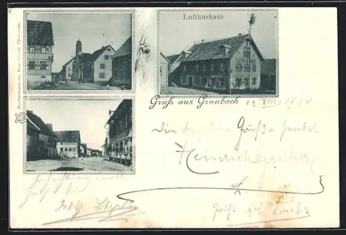 AK Grunbach / Neuenbürg, Gasthof Luftkurhaus, Kirche und Strassenpartie