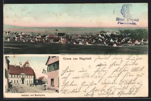 AK Magstadt, Panorama, Rathaus und Marktplatz
