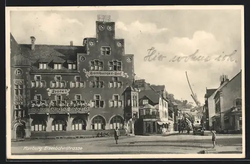 AK Homburg / Saar, Eisenbahnstrasse mit Hotel Homburger Hof