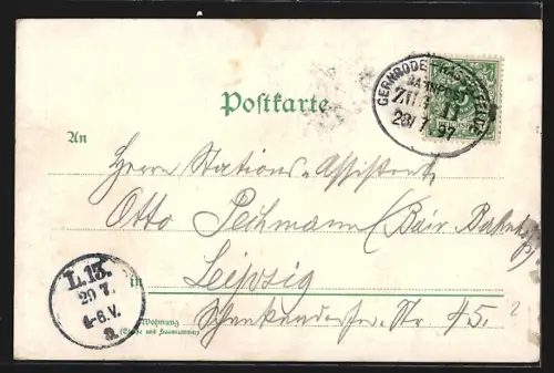 Lithographie Rossla a. Kyffhäuser, Kaiser Wilhelm-Denkmal, Bahnhofstrasse mit Dr. Stremme`s Pädagogium