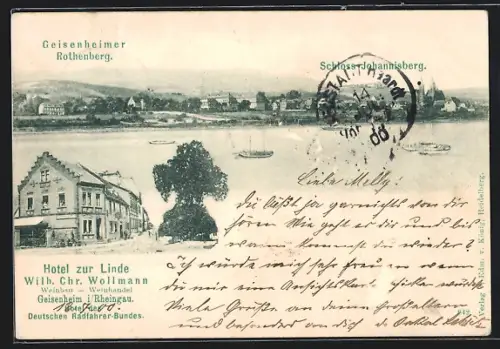 AK Geisenheim i. Rheingau, Hotel zur Linde, Bes. Wilh. Chr. Wollmann, Schloss Johannisberg, Rothenberg
