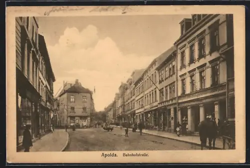 AK Apolda, Bahnhofstrasse mit Porzellan- und Lampengeschäft