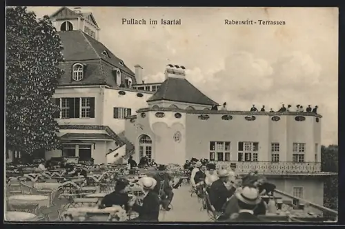 AK Pullach im Isartal, Restaurant Rabenwirt-Terrassen mit Besuchern