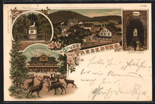 Lithographie Treseburg, Hotel Weisser Hirsch, Dambachshaus