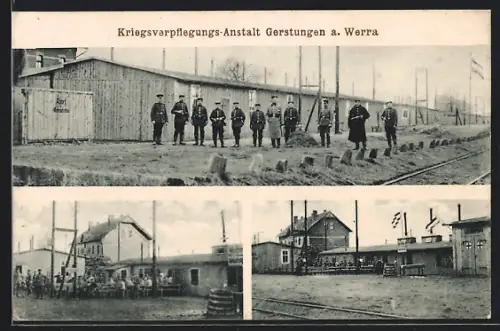 AK Gerstungen a. Werra, Soldaten vor der Kriegsverpflegungs-Anstalt