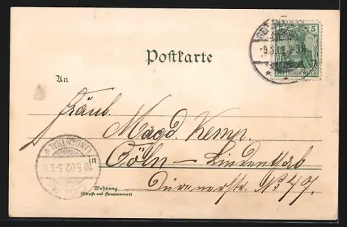Lithographie Gelsenkirchen, Moltkeplatz, Neumarkt, Post, Amtsgericht, Kaisergarten