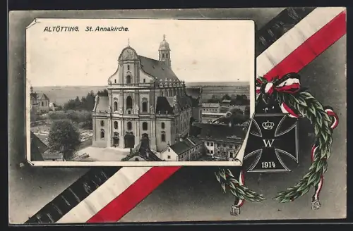 AK Altötting, St. Annakirche aus der Vogelschau, Eisernes Kreuz mit Kranz