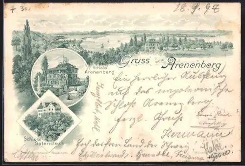 Lithographie Arenenberg, Schloss Arenenberg, Schloss Salenstein, Panorama