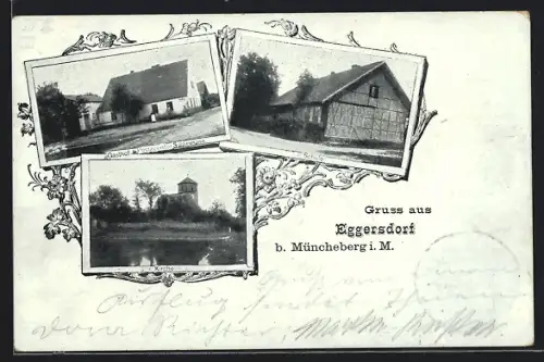 AK Eggersdorf / Müncheberg, Gasthof und Postagentur Saarmann, Schule