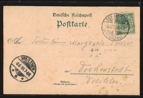 Lithographie Seehausen / Wanzleben, Marktplatz, Zuckerfabrik, Bahnhof