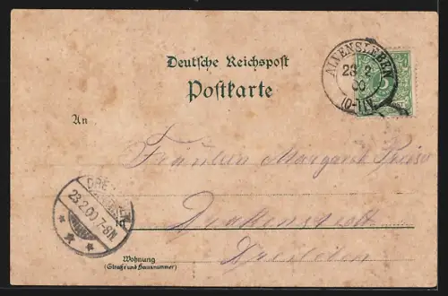 Lithographie Alvensleben, Schloss, Strassen-Ansicht, Kriegerdenkmal & Ortsansicht