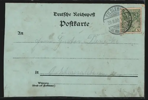 Mondschein-Lithographie Eilsleben, Bahnhof, Post, Gasthof Gustav Knüppel, Kirche