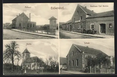 AK Eickendorf / Oebisfelde, Gasthaus Carl Gericke, Molkerei, Schule, Kirche