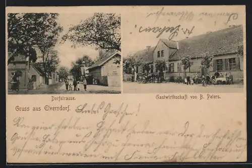 AK Elversdorf, Gasthaus von B. Peters, Blick in die Dorfstrasse