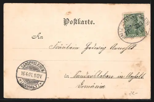 Lithographie Frose, Bahnhof, Eisenbahn, Bendix-Stift, Anhaltische Kohlenwerke, Postamt