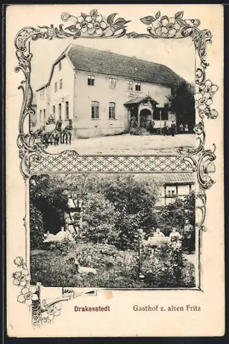 AK Drakenstedt, Gasthof z. alten Fritz mit Garten
