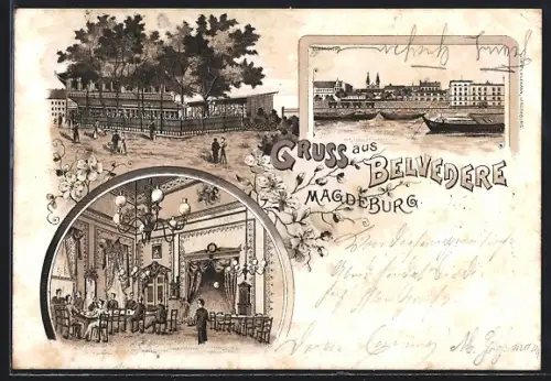 AK Magdeburg, Gasthaus Belvedere, Flusspartie