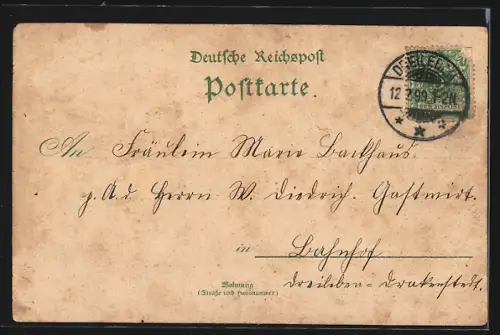 Lithographie Drackenstedt, Bahnhof, Kirche, Schule