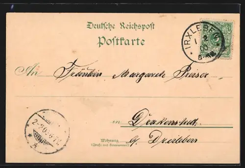 Lithographie Irxleben, Gasthof zum Stern, Gasthof zur Post, Kirche