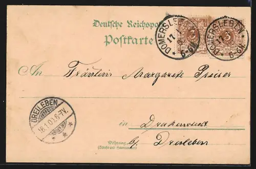 Lithographie Domersleben, Schule, Zuckerfabrik, Kirche