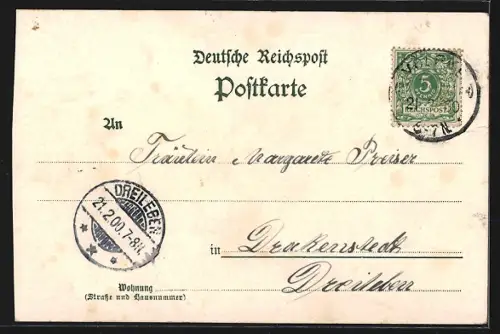 Lithographie Barneberg, Strassenpartie im Ort, Kirche