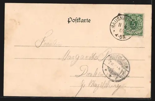 Lithographie Hausneindorf, Kirche und Pfarrhaus, Neue Schule, Königl. Domaine