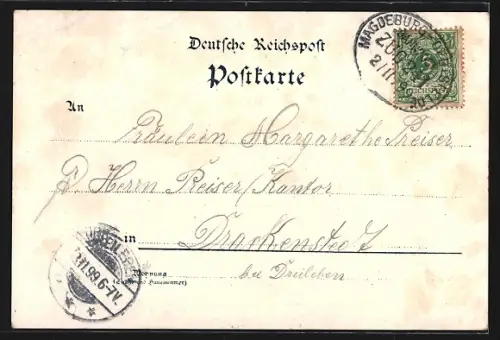 Lithographie Neuhaldensleben, Restaurant Gambrinus, Badeanstalt, Karussell