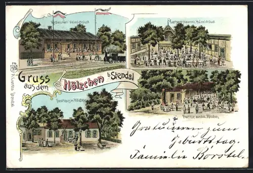 Lithographie Stendal, Gasthof Hölzchen, Restaurant Heinrichslust, Forsthaus