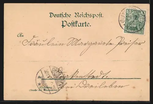 Lithographie Gutenswegen, Gasthof zum deutschen Kaiser, Schule, Kirche