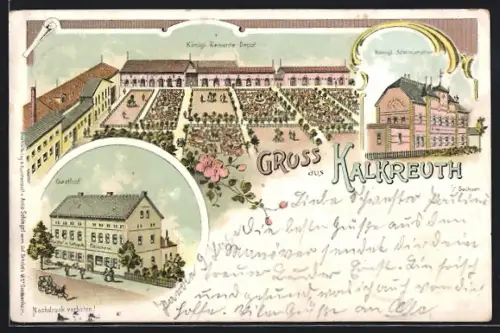 Lithographie Kalkreuth, Gasthof, Königl. Remonte-Depot, Königl. Administration