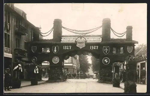 Foto-AK Rheine, Festpforte zum Jubiläumsfest 1927