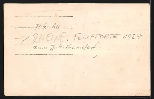 Foto-AK Rheine, Festpforte zum Jubiläumsfest 1927
