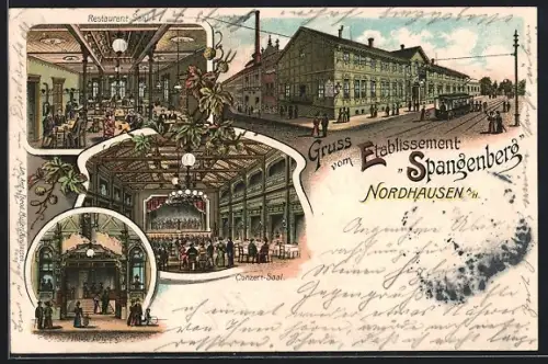 Lithographie Nordhausen a. H., Restaurant Spangenberg mit Conzert-Saal