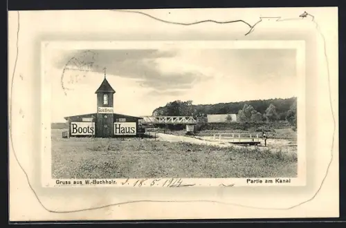 AK Wendisch-Buchholz, Gasthaus Bootshaus Gold. Hirsch am Kanal